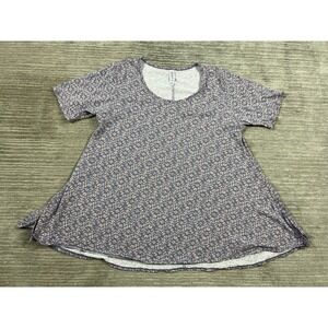 Lularoe Top Womens Large Purple Geometric Print Short Sleeve‎ Cotton Blend